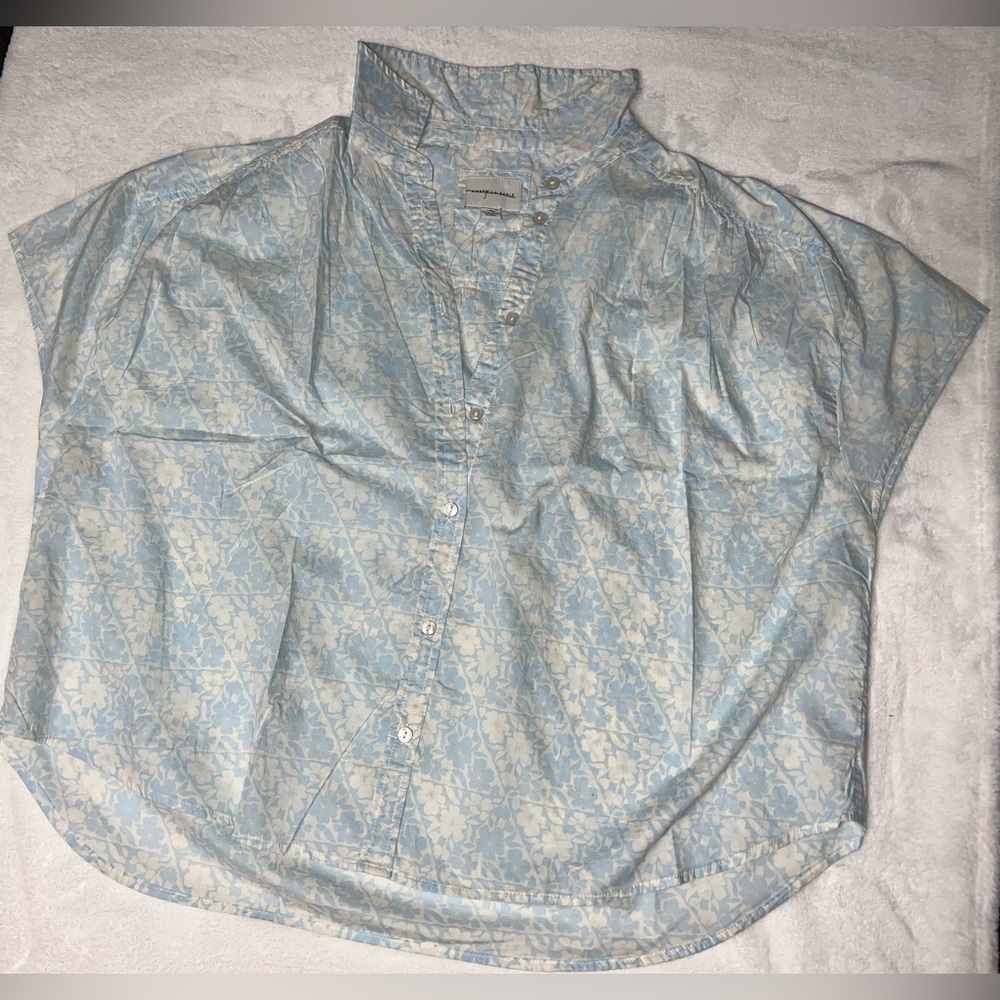 AMERICA EAGLE 100% Cotton Casual V Neck Puff Lapel Holiday Blouse Tops, Large